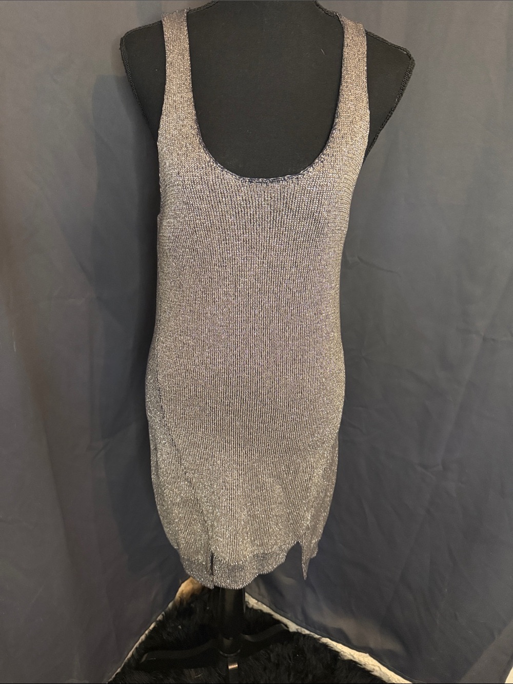 Stylestalker Metallic Silver Knit Tank Dress